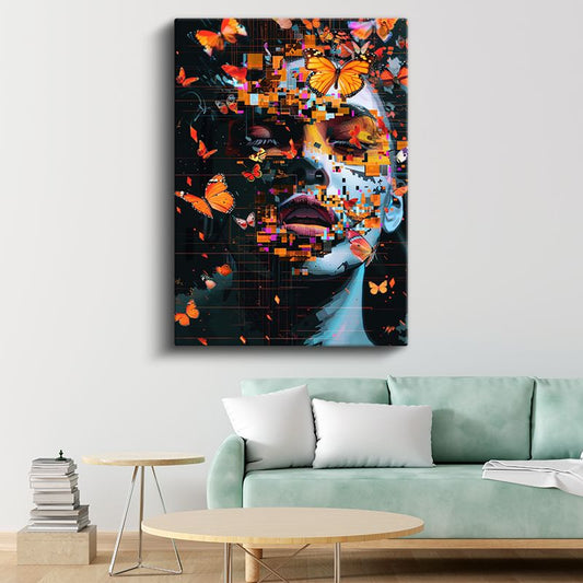 Dijital Metamorfoz - Kelebekler ve Parçalanmış Gerçeklik Kanvas Tablo