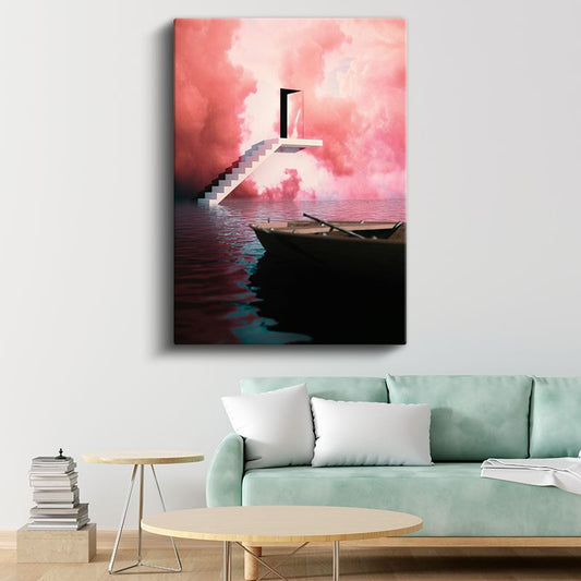 Pembe Gökyüzü Kapısı - Rüyaların Eşiğinde Bekleyen Yolculuk Kanvas Tablo