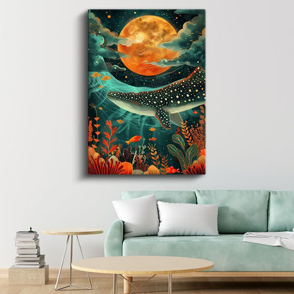 Kozmik Balina - Ay Işığında Dans Eden Deniz Devi Kanvas Tablo