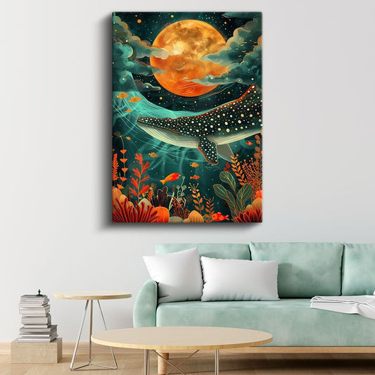 Kozmik Balina - Ay Işığında Dans Eden Deniz Devi Kanvas Tablo