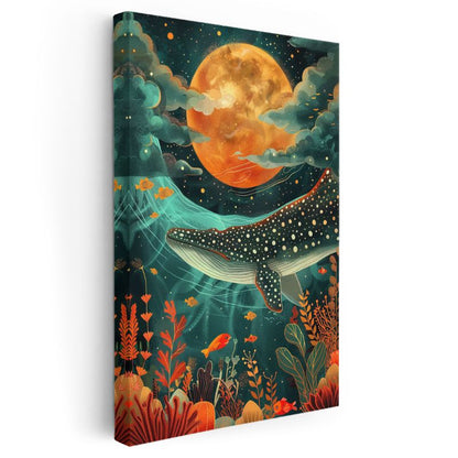 Kozmik Balina - Ay Işığında Dans Eden Deniz Devi Kanvas Tablo