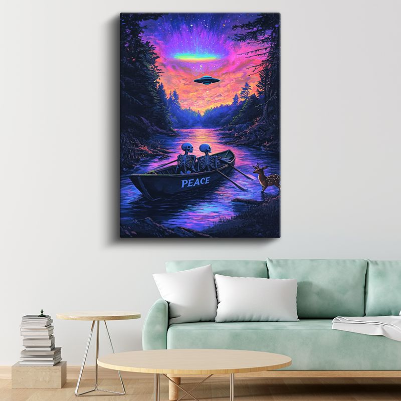 İskeletler ve UFO - Ölümün Huzur Yolculuğu Kanvas Tablo