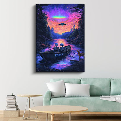 İskeletler ve UFO - Ölümün Huzur Yolculuğu Kanvas Tablo