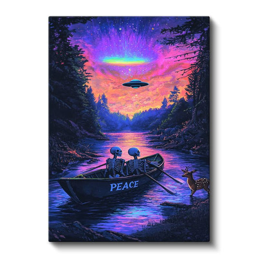 İskeletler ve UFO - Ölümün Huzur Yolculuğu Kanvas Tablo