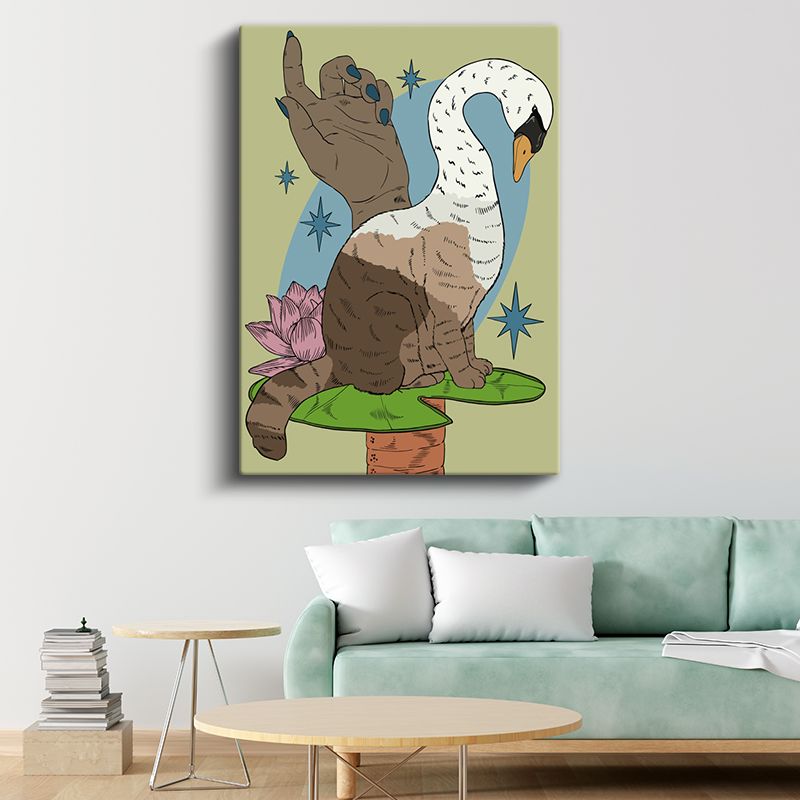 Dönüşüm Büyüsü - Kedi ve Kuğunun Mistik Birleşimi Kanvas Tablo