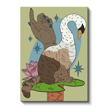 Dönüşüm Büyüsü - Kedi ve Kuğunun Mistik Birleşimi Kanvas Tablo