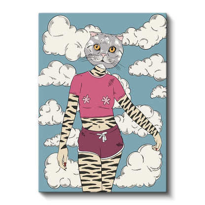 Kedi Metamorfozu - Modern Dünyanın Fantastik Yansıması Kanvas Tablo