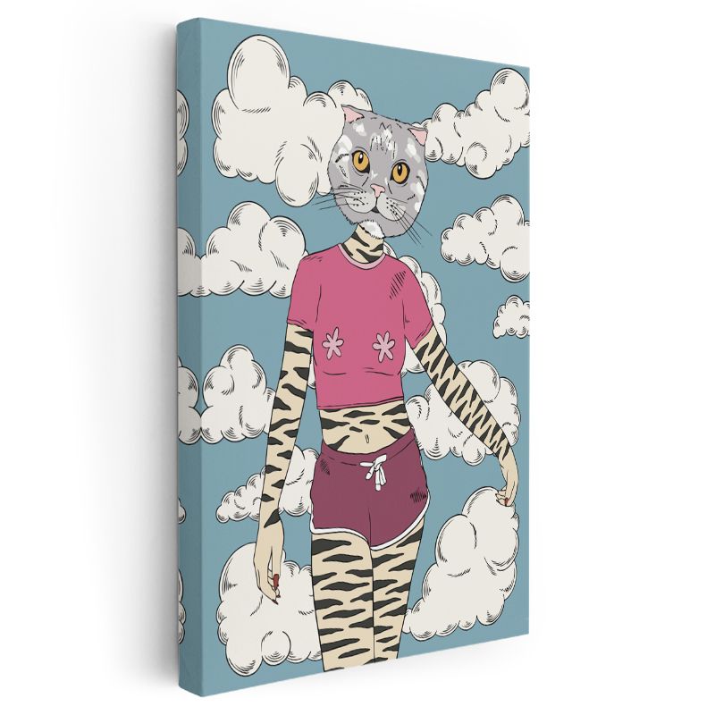 Kedi Metamorfozu - Modern Dünyanın Fantastik Yansıması Kanvas Tablo