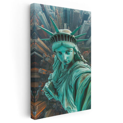 Özgürlük Selfie'si - Şehrin Üzerinde Yükselen Güç Kanvas Tablo