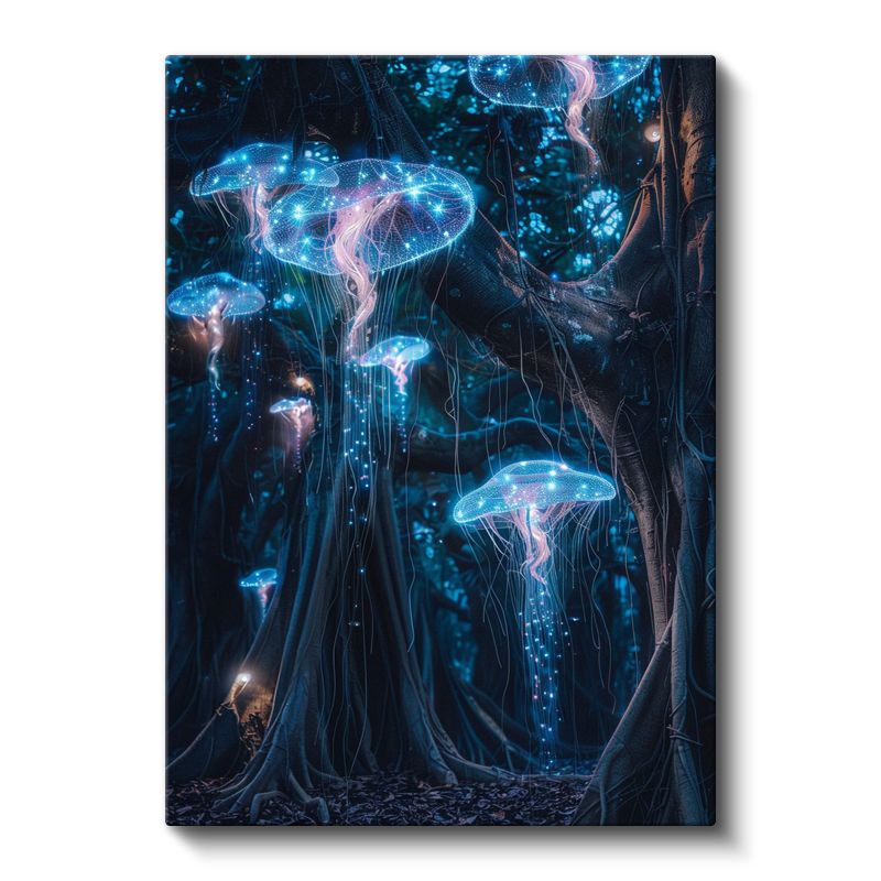 Biyolüminesans Ormanı - Karanlıkta Parlayan Mantarların Dansı Kanvas Tablo
