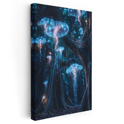 Biyolüminesans Ormanı - Karanlıkta Parlayan Mantarların Dansı Kanvas Tablo