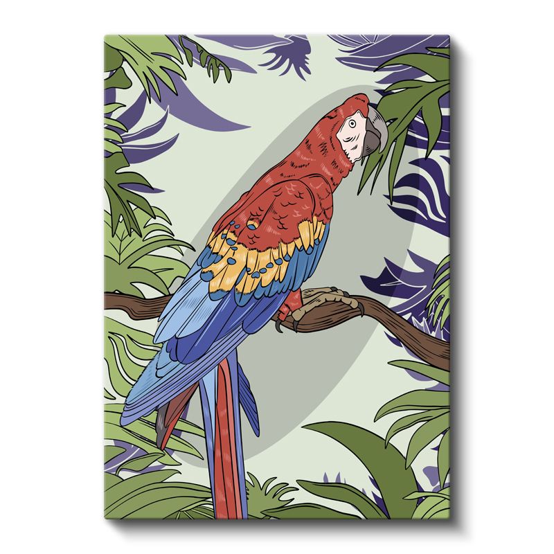 Renkli Haberci - Yapraklar Arasında Bekleyen Papağan Kanvas Tablo