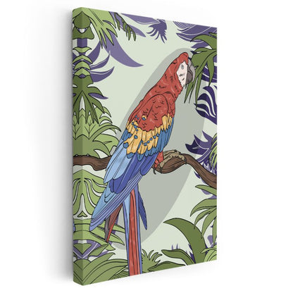 Renkli Haberci - Yapraklar Arasında Bekleyen Papağan Kanvas Tablo