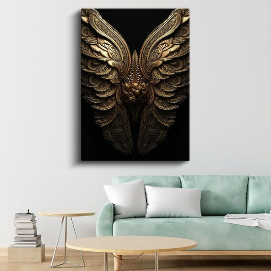 Altın Kanatlar - Detaylı İşlenmiş Mistik Sembol Kanvas Tablo