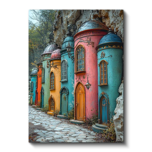 Renkli Rüyalar Sokağı - Masalsı Evlerin Dansı Kanvas Tablo