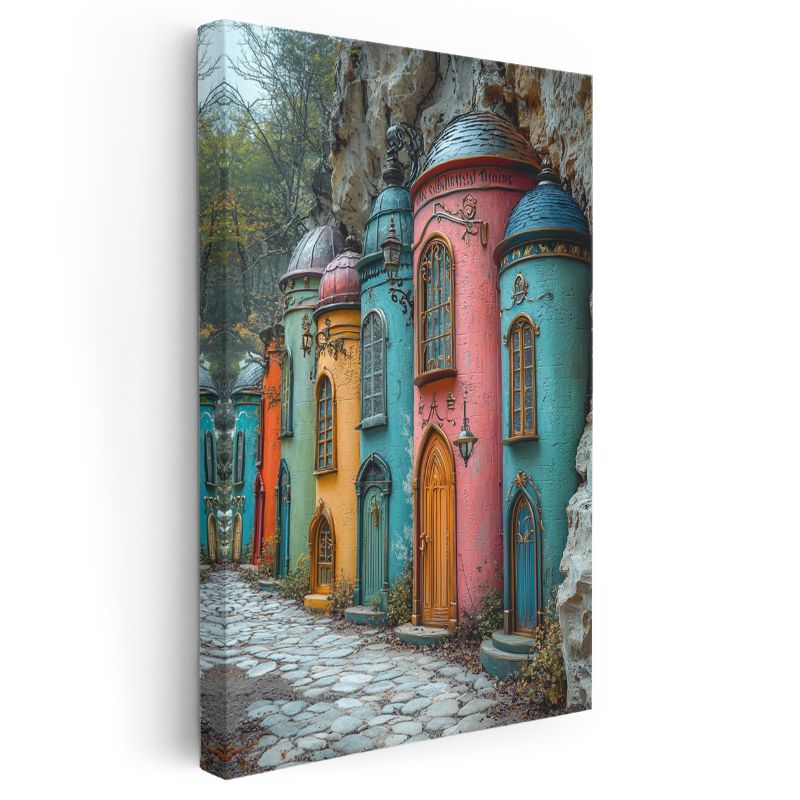 Renkli Rüyalar Sokağı - Masalsı Evlerin Dansı Kanvas Tablo
