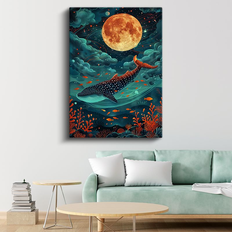 Kozmik Okyanus - Ay Işığında Süzülen Balina Kanvas Tablo