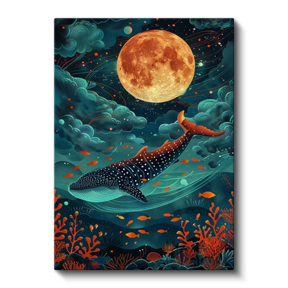 Kozmik Okyanus - Ay Işığında Süzülen Balina Kanvas Tablo