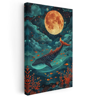 Kozmik Okyanus - Ay Işığında Süzülen Balina Kanvas Tablo