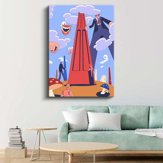 Devlerin Dünyası - Kırmızı Kule Etrafında Dans Kanvas Tablo