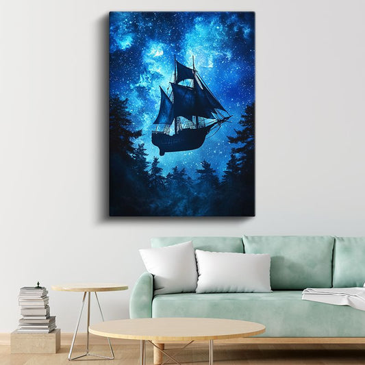 Sürreal Gemi - Yıldızlar Arasında Kanvas Tablo