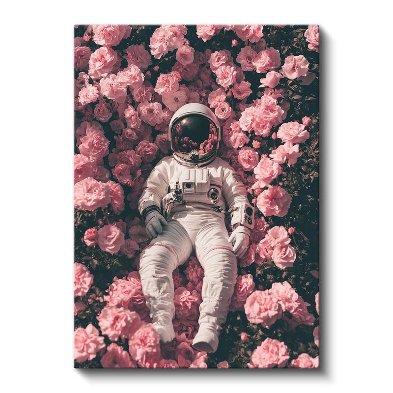 Kozmik Bahçe - Güller Arasında Dinlenen Astronot Kanvas Tablo