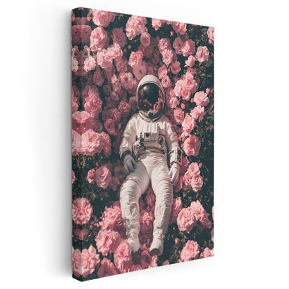 Kozmik Bahçe - Güller Arasında Dinlenen Astronot Kanvas Tablo