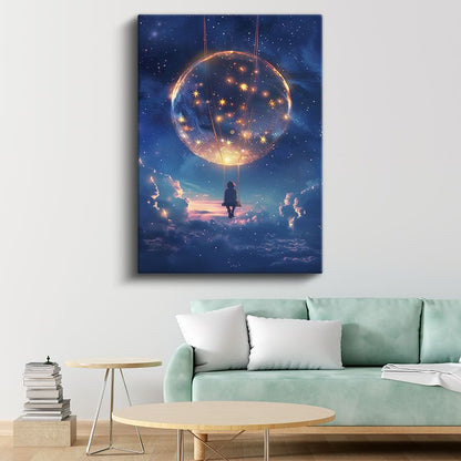 Yıldız Salıncağı - Evrenin Kucağında Sallanan Silüet Kanvas Tablo