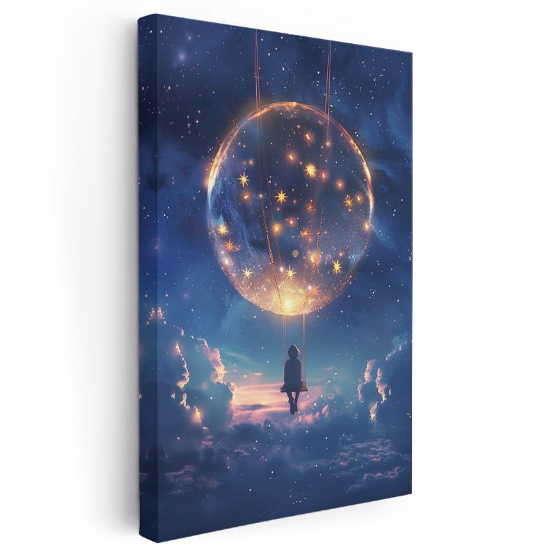 Yıldız Salıncağı - Evrenin Kucağında Sallanan Silüet Kanvas Tablo