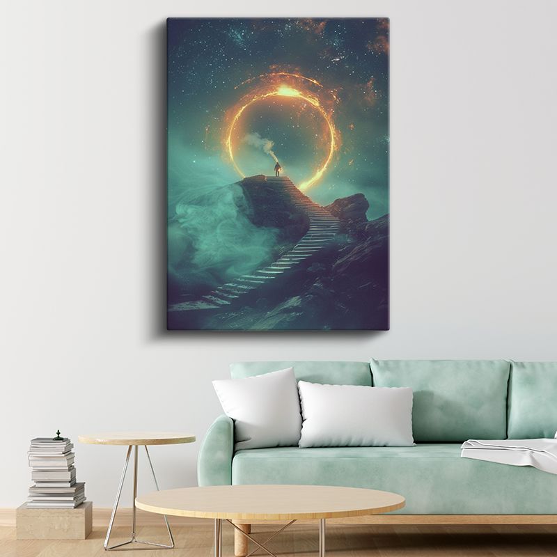 Aydınlanma Yolu - Altın Portala Yükselen Yolcu Kanvas Tablo
