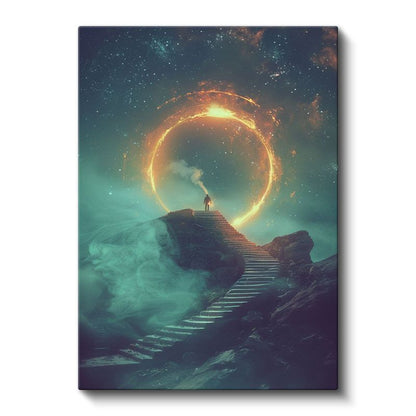 Aydınlanma Yolu - Altın Portala Yükselen Yolcu Kanvas Tablo