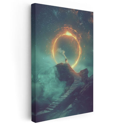 Aydınlanma Yolu - Altın Portala Yükselen Yolcu Kanvas Tablo