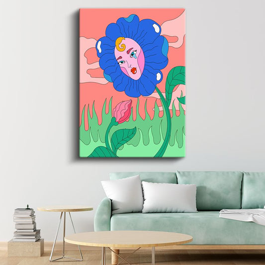 Bilinç Çiçeği - Yapraklar Arasında Uyanan Yüz Kanvas Tablo