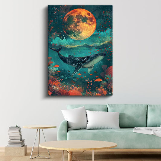Kozmik Okyanus - Ay Işığında Yüzen Balina Kanvas Tablo
