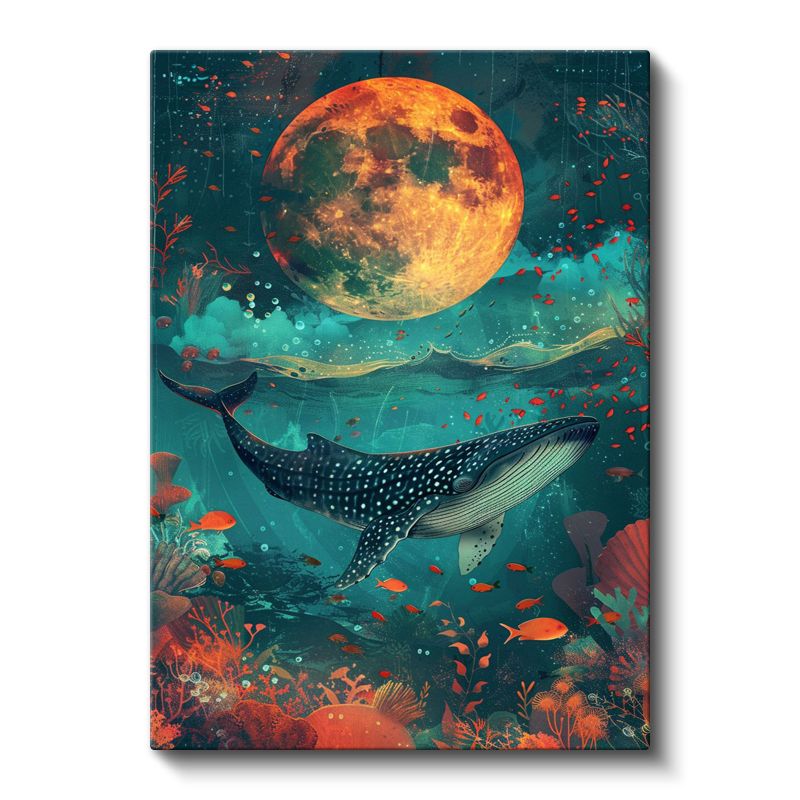 Kozmik Okyanus - Ay Işığında Yüzen Balina Kanvas Tablo