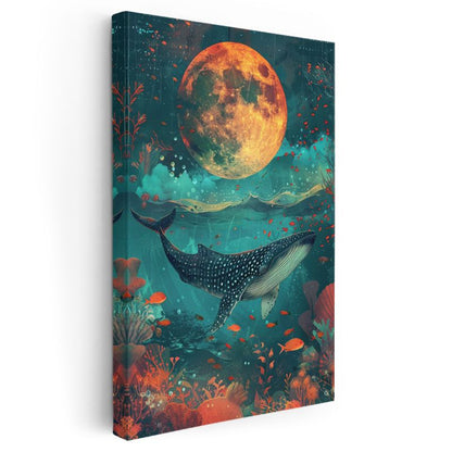 Kozmik Okyanus - Ay Işığında Yüzen Balina Kanvas Tablo