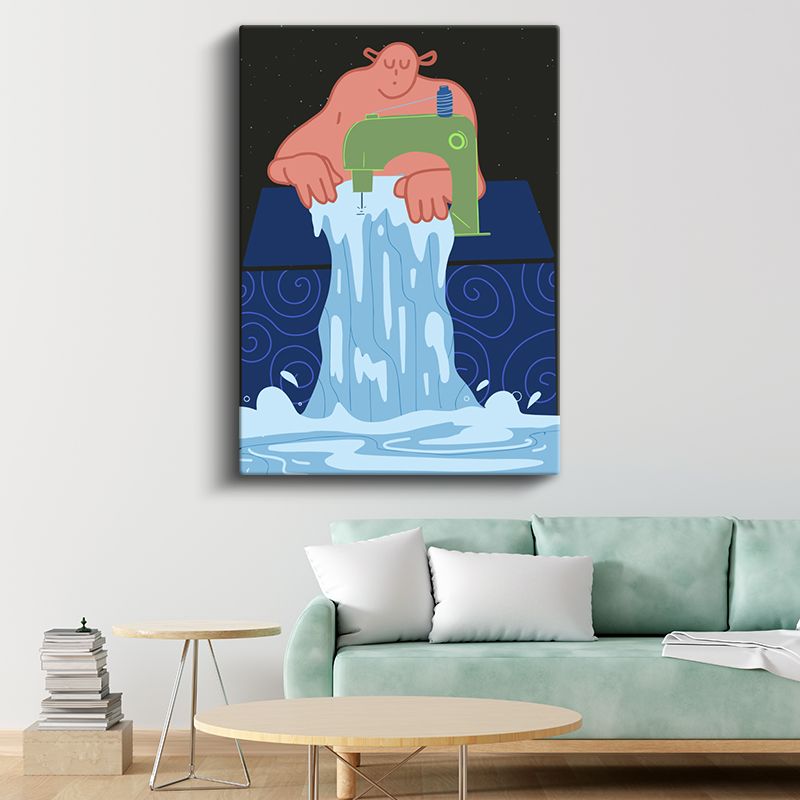 Yaratıcılık Akışı - Dikiş Makinesinden Dökülen Sular Kanvas Tablo