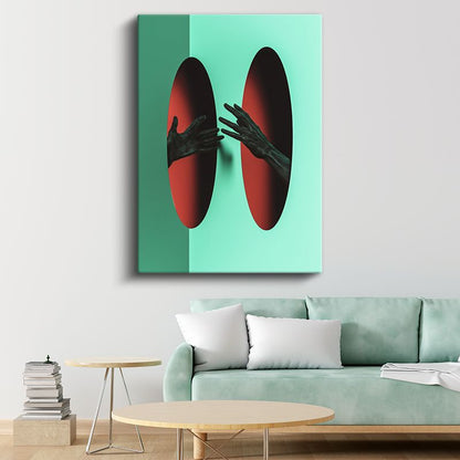 Boyutlar Arası - Kırmızı Portallara Uzanan Eller Kanvas Tablo