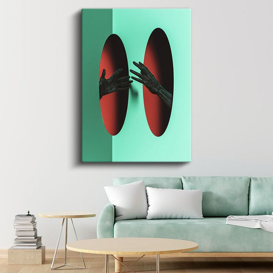Boyutlar Arası - Kırmızı Portallara Uzanan Eller Kanvas Tablo