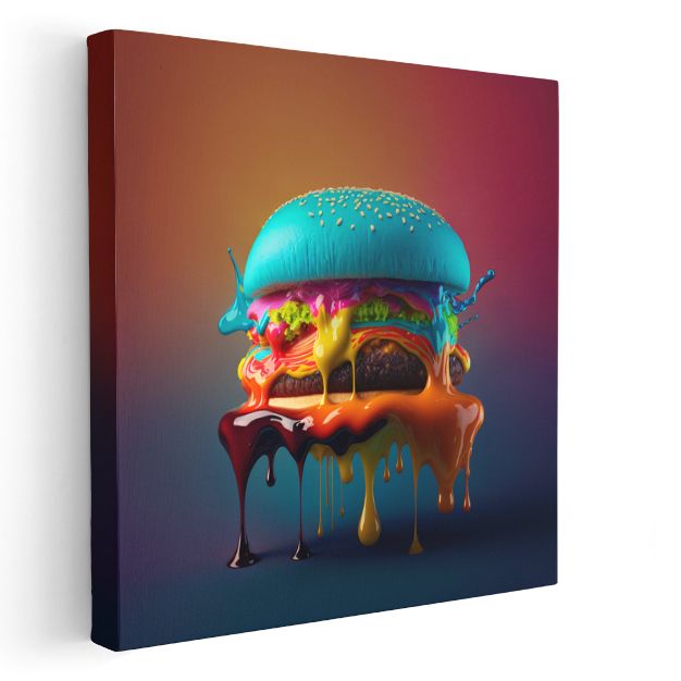 Eriyen Lezzet - Renklere Dönüşen Hamburger Kanvas Tablo