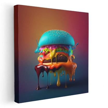 Eriyen Lezzet - Renklere Dönüşen Hamburger Kanvas Tablo
