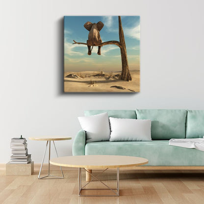 Çöl Dengesi - Dalda Dinlenen Fil Kanvas Tablo