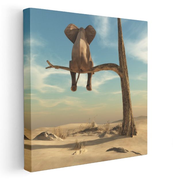 Çöl Dengesi - Dalda Dinlenen Fil Kanvas Tablo