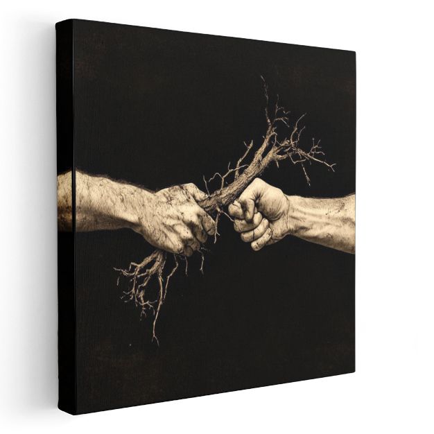 Yaşam Bağı - Eller Arasında Tutulan Kök Kanvas Tablo