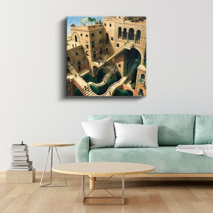 İmkansız Mimari - Paradoksal Merdiven Labirenti Kanvas Tablo