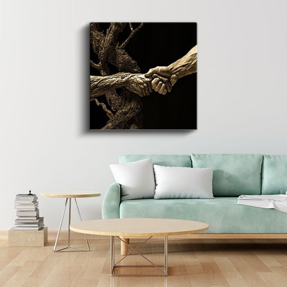 Doğanın Tokalaşması - İnsanlık ve Ağacın Birleşimi Kanvas Tablo