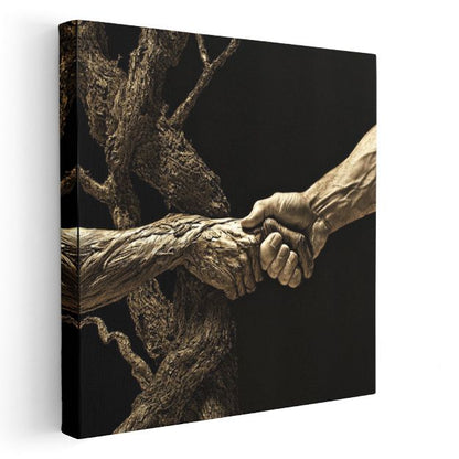 Doğanın Tokalaşması - İnsanlık ve Ağacın Birleşimi Kanvas Tablo