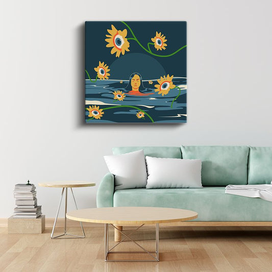 Göz Çiçekleri - Suda Yüzen Figürün Rüyası Kanvas Tablo