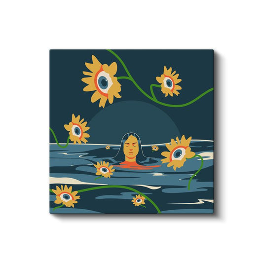 Göz Çiçekleri - Suda Yüzen Figürün Rüyası Kanvas Tablo