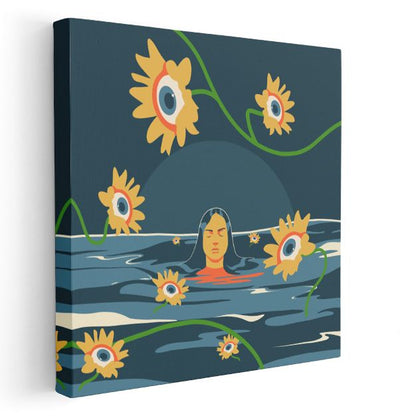Göz Çiçekleri - Suda Yüzen Figürün Rüyası Kanvas Tablo